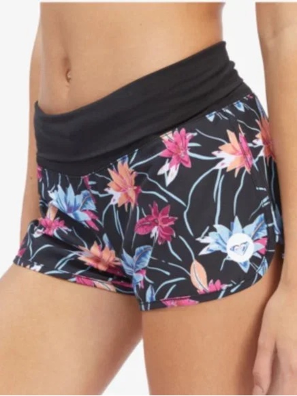 Roxy Black Floral Swim Coverup Shorts - Pink, Blue, Peach size XS